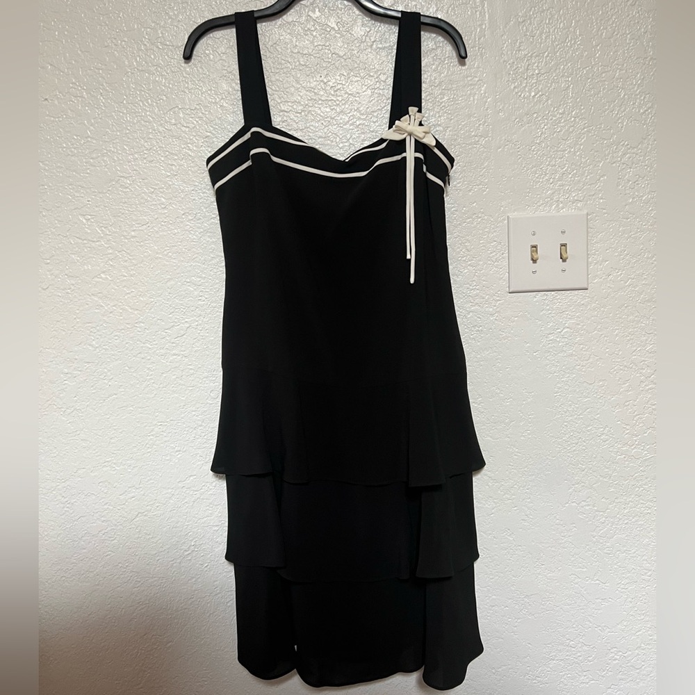 LOFT Black Mini Dress with Cream Accents